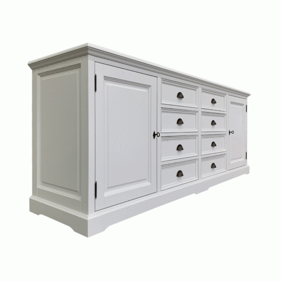123schrank Sideboard San Pietro - 235x55x90H cm - 2 geschlossene Flügeltüren - 8 Soft-Close-Schubladen
