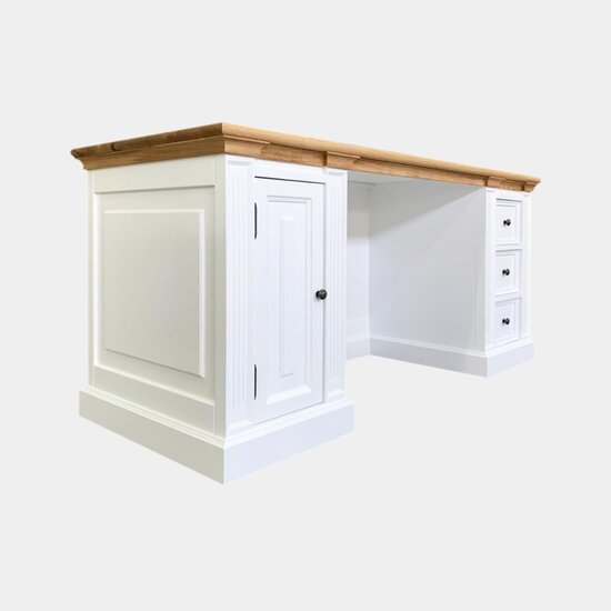 123schrank Schreibtisch King Louis - 180x70x78H cm - Eichenplatte - 1 geschlossene Flügeltür - 3 Soft-Close-Schubladen - Englischer Stil
