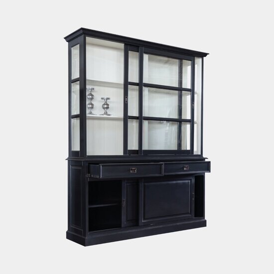 123schrank Buffetschrank Miami beach - 160x53x218H cm - 2 Schranktüren - 2 Schubladen - 2 geschlossene Schiebetüren - Glasseiten