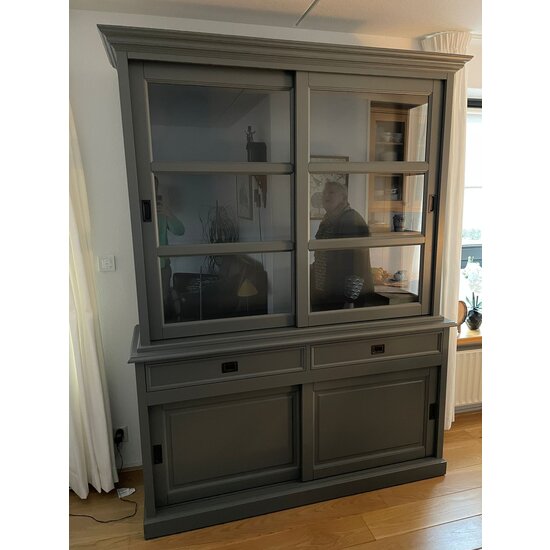 123schrank Buffetschrank Miami beach - 160x53x218H cm - 2 Schranktüren - 2 Schubladen - 2 geschlossene Schiebetüren - Glasseiten