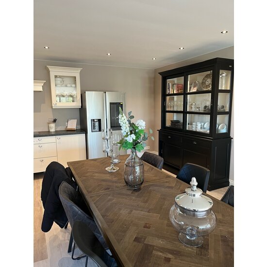 123schrank Buffetschrank Miami beach - 160x53x218H cm - 2 Schranktüren - 2 Schubladen - 2 geschlossene Schiebetüren - Glasseiten