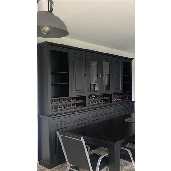 123schrank Buffetschrank Capri - 300x45x230H cm - 2 Schranktüren - 8 geschlossene Flügeltüren - 2 Klappen - 6 Schubladen - mit Weinregal - verstellbare Einlegeböden