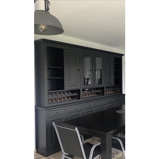 123schrank Buffetschrank Capri - 300x45x230H cm - 2 Schranktüren - 8 geschlossene Flügeltüren - 2 Klappen - 6 Schubladen - mit Weinregal - verstellbare Einlegeböden