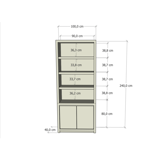 123schrank Regal Manhattan 01 - 100x40x240Hcm - schlankes Design - 2 push-to-open Türen - grifflose Türen - 5cm Bodenstärke