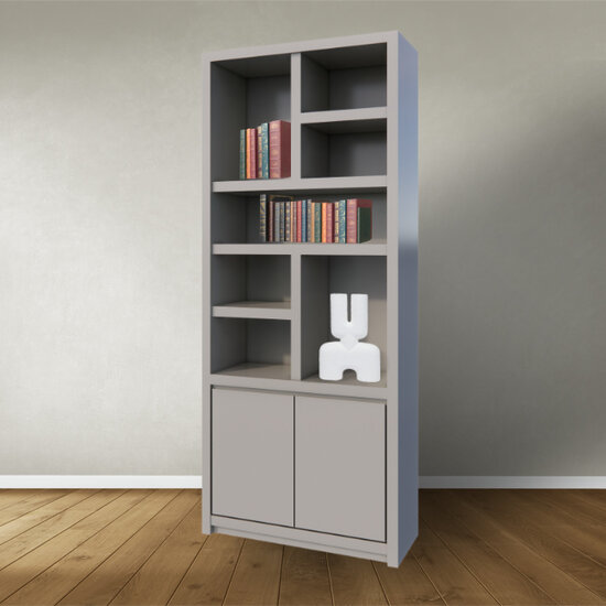 123schrank Regal Manhattan 02 - 100x40x240H cm - schlankes Design - 2 grifflose Push-to-open-Türen - offene Einlegeböden - 5cm Bodenstärke