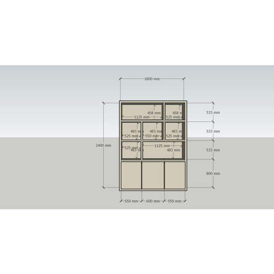 123schrank Manhattan 03 Regal - 180x40x240H cm - schlankes Design - 3 push-to-open Türen - offene Einlegeböden - grifflose Türen - 5cm Bodenstärke