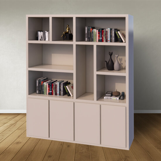 123schrank Regal Manhattan 04 - 200x40x240H cm - schlankes Design - 4 push-to-open Türen - offene Einlegeböden - grifflose Türen - 5cm Bodenstärke