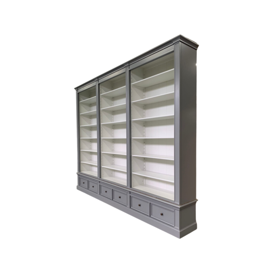 123schrank Classy Library Bücherregal - 300x43x240H cm - 18 verstellbare Bücherregale - 6 Schubladen