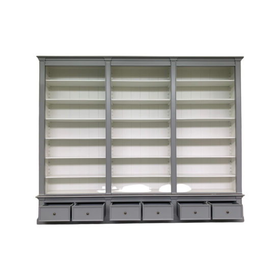 123schrank Classy Library Bücherregal - 300x43x240H cm - 18 verstellbare Bücherregale - 6 Schubladen