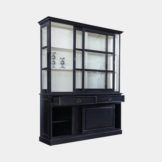 123schrank Buffetschrank Miami beach - 200x53x218H cm - 2 Schiebetüren - 2 Schubladen - 2 geschlossene Schiebetüren - Glasseiten