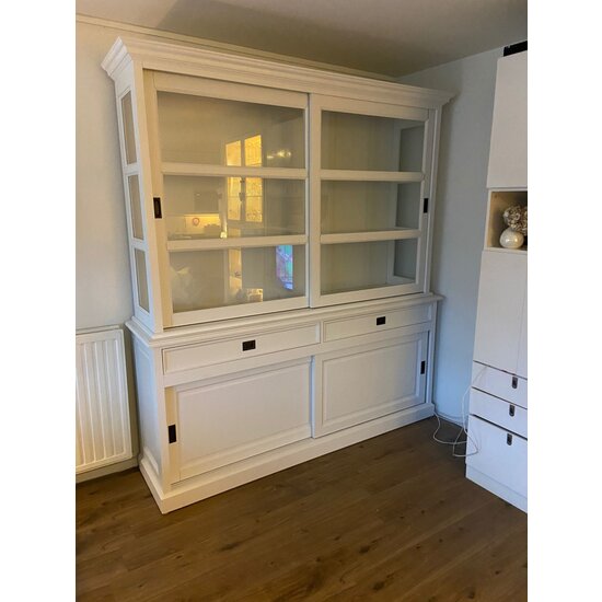 123schrank Buffetschrank Miami beach - 200x53x218H cm - 2 Schiebetüren - 2 Schubladen - 2 geschlossene Schiebetüren - Glasseiten