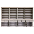 123schrank Bücherregal Modern Library - 400x43x240H cm - mit Eichenplatte und Mittelrahmen - 8 Flügeltüren - 8 Schubladen - verstellbare Einlegeböden