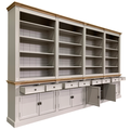 123schrank Bücherregal Modern Library - 400x43x240H cm - mit Eichenplatte und Mittelrahmen - 8 Flügeltüren - 8 Schubladen - verstellbare Einlegeböden