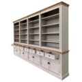 123schrank Bücherregal Modern Library - 400x43x240H cm - mit Eichenplatte und Mittelrahmen - 8 Flügeltüren - 8 Schubladen - verstellbare Einlegeböden