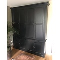 123schrank Bücherregal Moon - 200x43x240H cm - mit Eiche - 6 geschlossene Flügeltüren - 2 ausziehbare Fachböden - verstellbare Fachböden