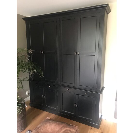 123schrank Bücherregal Moon - 200x43x240H cm - mit Eiche - 6 geschlossene Flügeltüren - 2 ausziehbare Fachböden - verstellbare Fachböden