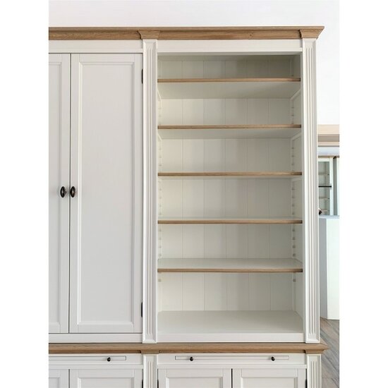 123schrank Bücherregal Moon - 200x43x240H cm - mit Eiche - 6 geschlossene Flügeltüren - 2 ausziehbare Fachböden - verstellbare Fachböden