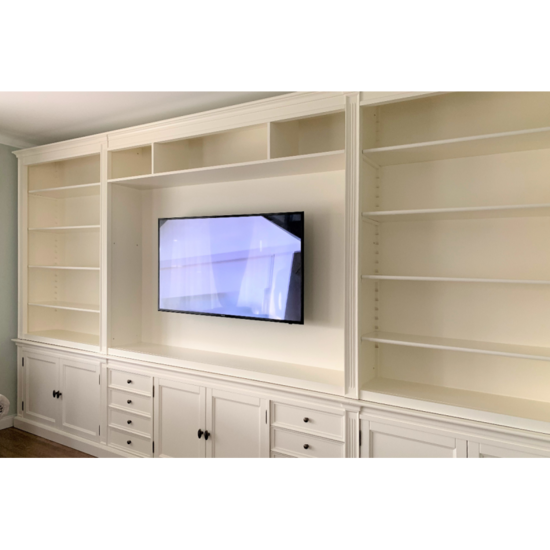 123schrank TV Bücherregal Malta - 400x43x240H cm - 6 Flügeltüren - 8 Schubladen - Kino-Wand