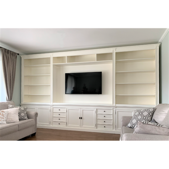 123schrank TV Bücherregal Malta - 400x43x240H cm - 6 Flügeltüren - 8 Schubladen - Kino-Wand
