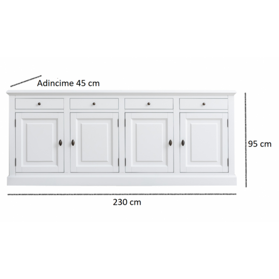 123schrank Brela Sideboard - 230x45x95H cm - 4 Schubladen - 4 Flügeltüren