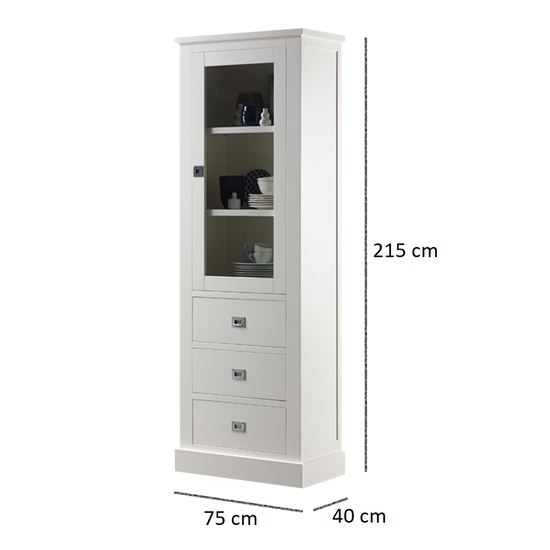 123schrank Vitrine Island 07 - 75x40x215H cm - 1 Schranktür - 3 Schubladen