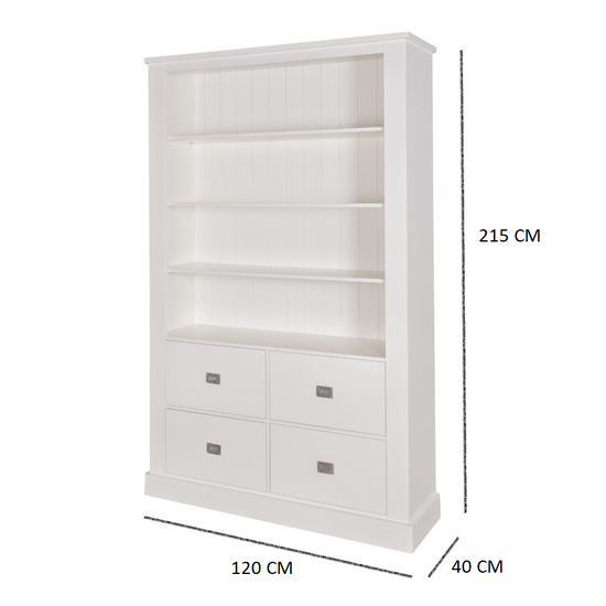 123schrank Bücherregal Island 10 - 120x40x215H cm - 3 Einlegeböden - 4 Soft-Close-Schubladen