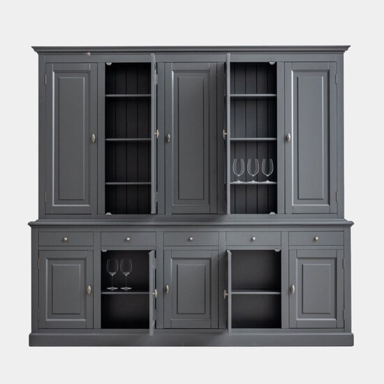 123schrank Buffetschrank Santa Maria - 260x45x230H cm - geschlossene Türen im Oberschrank - 10 Flügeltüren - 5 Soft-Close-Schubladen - verstellbare Einlegeböden