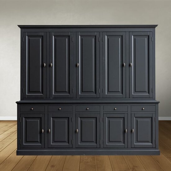 123schrank Buffetschrank Santa Maria - 260x45x230H cm - geschlossene Türen im Oberschrank - 10 Flügeltüren - 5 Soft-Close-Schubladen - verstellbare Einlegeböden
