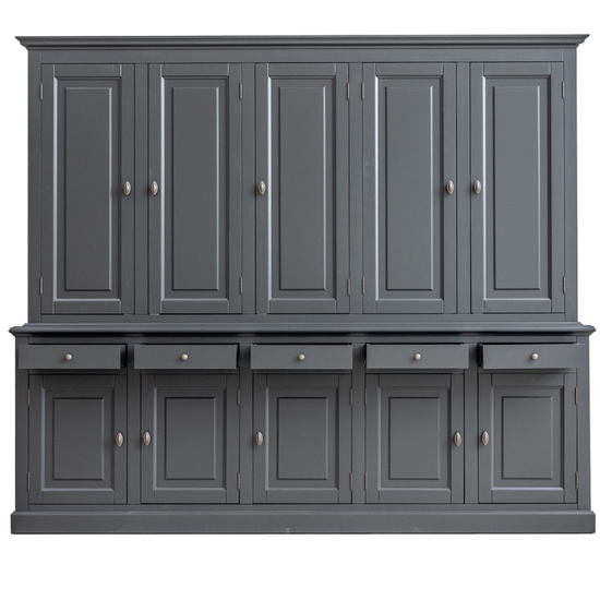 123schrank Buffetschrank Santa Maria - 260x45x230H cm - geschlossene Türen im Oberschrank - 10 Flügeltüren - 5 Soft-Close-Schubladen - verstellbare Einlegeböden