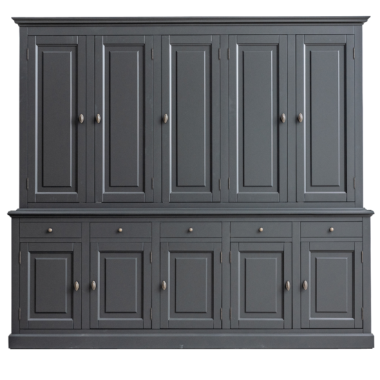 123schrank Buffetschrank Santa Maria - 260x45x230H cm - geschlossene Türen im Oberschrank - 10 Flügeltüren - 5 Soft-Close-Schubladen - verstellbare Einlegeböden