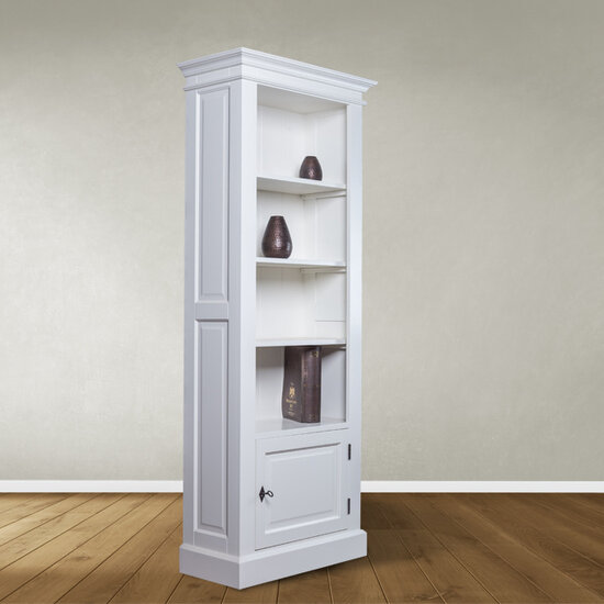 123schrank Venetia Bücherregal - 75x35x190H cm - kleines Bücherregal - 3 Fachböden - 1 Flügeltür