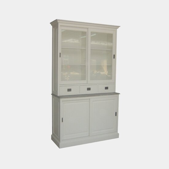 123schrank Buffetschrank Lin 02 - 130x48x220H cm - 4 Schiebetüren - 3 Soft-Close-Schubladen - optionaler vergrauter Zwischenboden
