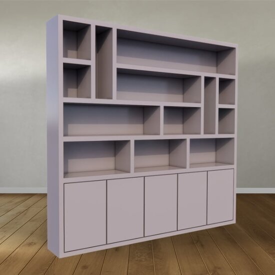 123schrank Kleiderschrank Las Vegas - 250x35x240H cm - offene Einlegeböden - schlankes Design - 5 grifflose Türen