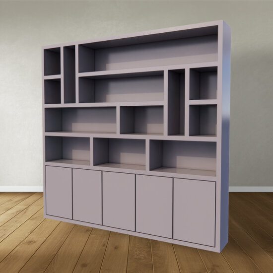 123schrank Kleiderschrank Las Vegas - 250x35x240H cm - offene Einlegeböden - schlankes Design - 5 grifflose Türen