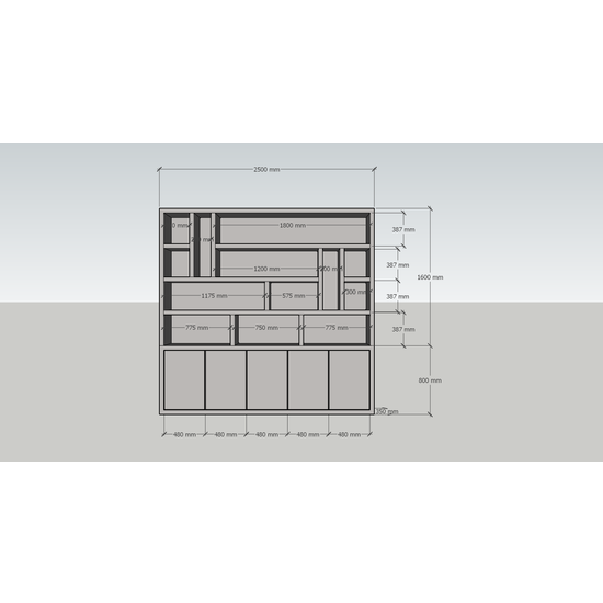 123schrank Kleiderschrank Las Vegas - 250x35x240H cm - offene Einlegeböden - schlankes Design - 5 grifflose Türen
