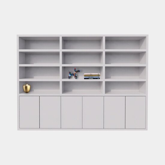 123schrank Bücherregal / Regalschrank Stellenbosch - 300x40x220H cm - schlankes Design - 6 grifflose Türen - offene Regale