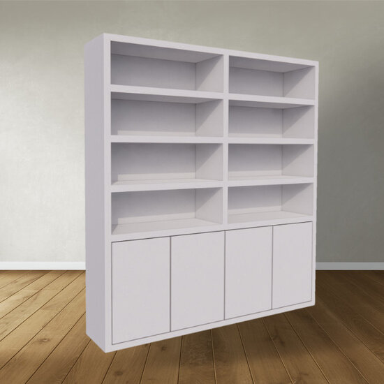 123schrank Bücherregal / Regalschrank Stellenbosch - 200x40x220H cm - schlankes Design - 4 grifflose Türen - offene Regale