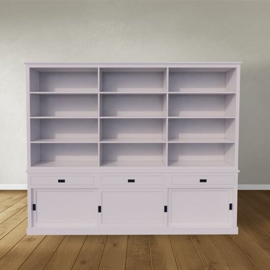 123schrank Bücherregal New York - 300x40x230H cm - elegantes Bücherregal - 3 Soft-Close-Schubladen - 3 Schiebetüren - verstellbare Einlegeböden