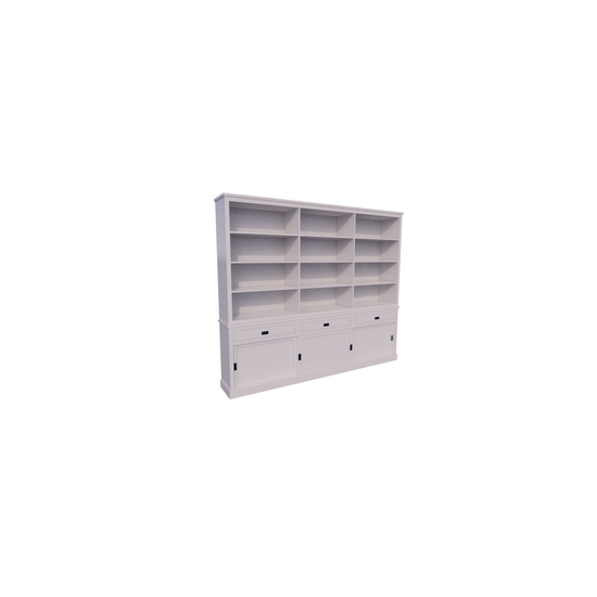 123schrank Bücherregal New York - 300x40x230H cm - elegantes Bücherregal - 3 Soft-Close-Schubladen - 3 Schiebetüren - verstellbare Einlegeböden