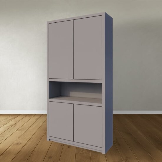 123schrank Regal Manhattan 08 - 120x40x240H cm - schlankes Design - 4 grifflose Türen - offener Fachbereich
