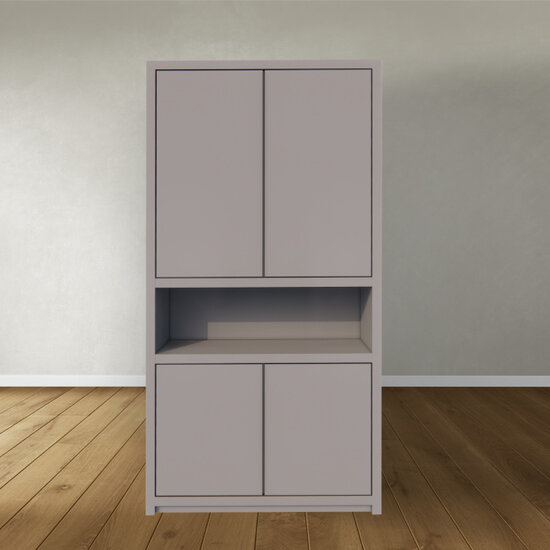 123schrank Regal Manhattan 08 - 120x40x240H cm - schlankes Design - 4 grifflose Türen - offener Fachbereich