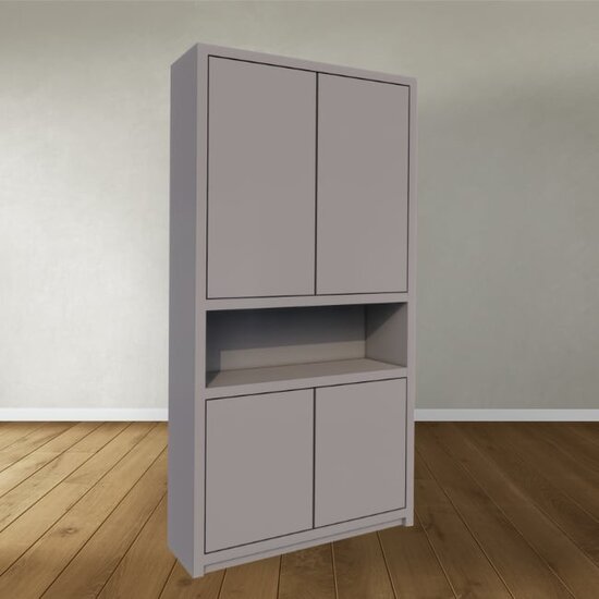 123schrank Regal Manhattan 08 - 120x40x240H cm - schlankes Design - 4 grifflose Türen - offener Fachbereich