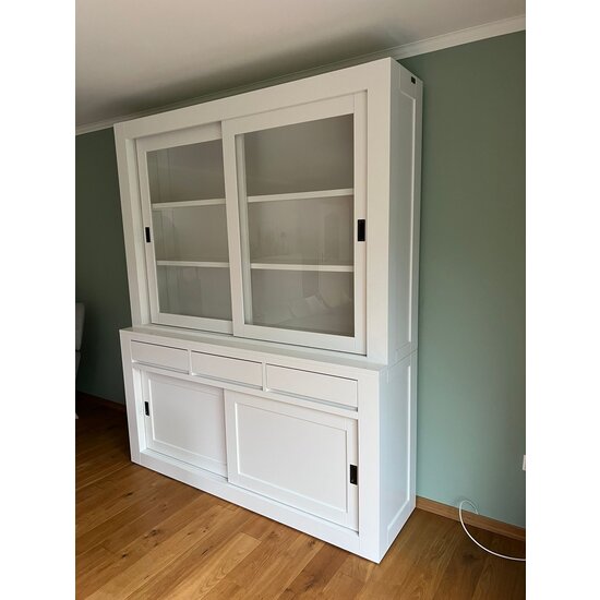 123schrank Buffetschrank Lyon - 180x40/50x225H cm - schlankes Design - 4 Schiebetüren - 3 grifflose Schubladen