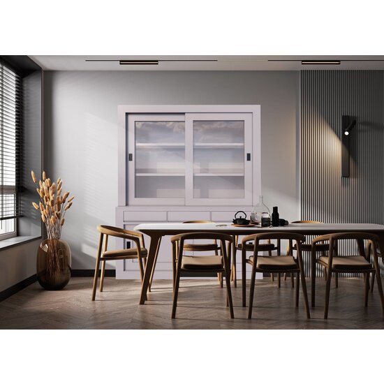 123schrank Buffetschrank Lyon - 180x40/50x225H cm - schlankes Design - 4 Schiebetüren - 3 grifflose Schubladen