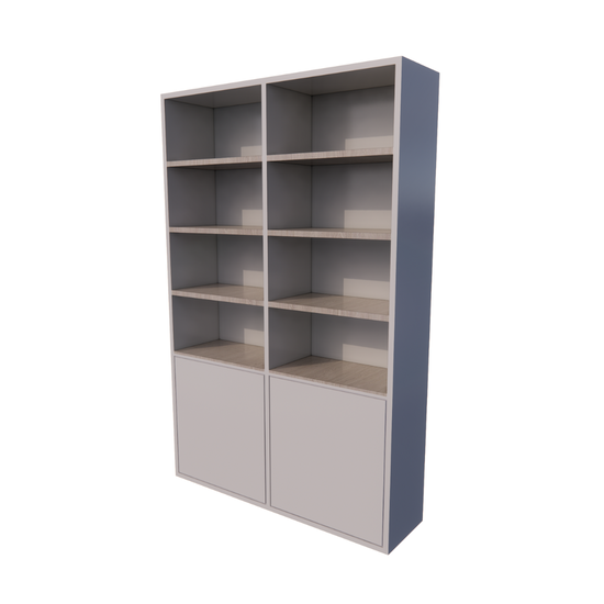 123schrank Bücherregal Glasgow - 150x40x230H cm - Bücherregal - Einlegeböden aus Eiche - schlankes Design - 2 grifflose push-to-open Türen