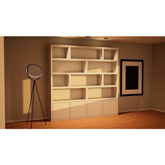 123schrank Kleiderschrank London 02 - 250x40x240H cm - schlankes Design - 4 grifflose Türen - push to open Türen - offene Einlegeböden