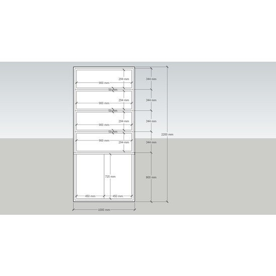 123schrank Bücherregal / Regalschrank Stellenbosch - 100x40x220H cm - schlankes Design -2 grifflose Türen - offene Regale