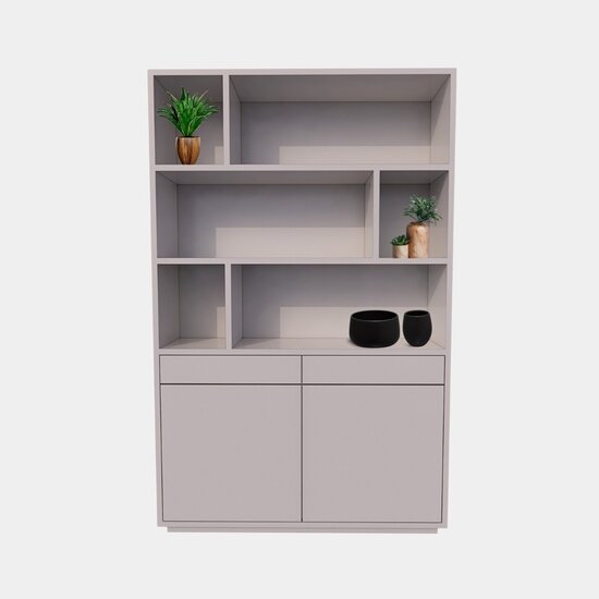123schrank Sideboard San Remo - 150x40x230H cm - offene Einlegeböden - 2 grifflose Schubladen mit Soft-Close - 2 grifflose Push-to-Open-Türen - schlichtes Design