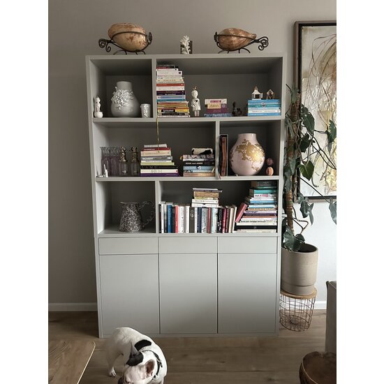 123schrank Sideboard San Remo - 150x40x230H cm - offene Einlegeböden - 2 grifflose Schubladen mit Soft-Close - 2 grifflose Push-to-Open-Türen - schlichtes Design