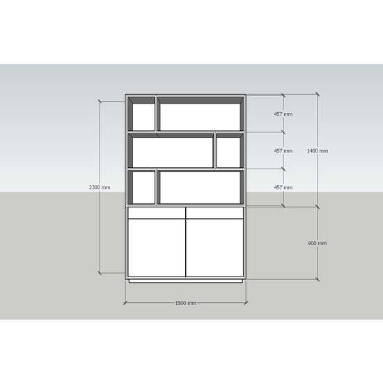 123schrank Sideboard San Remo - 150x40x230H cm - offene Einlegeböden - 2 grifflose Schubladen mit Soft-Close - 2 grifflose Push-to-Open-Türen - schlichtes Design